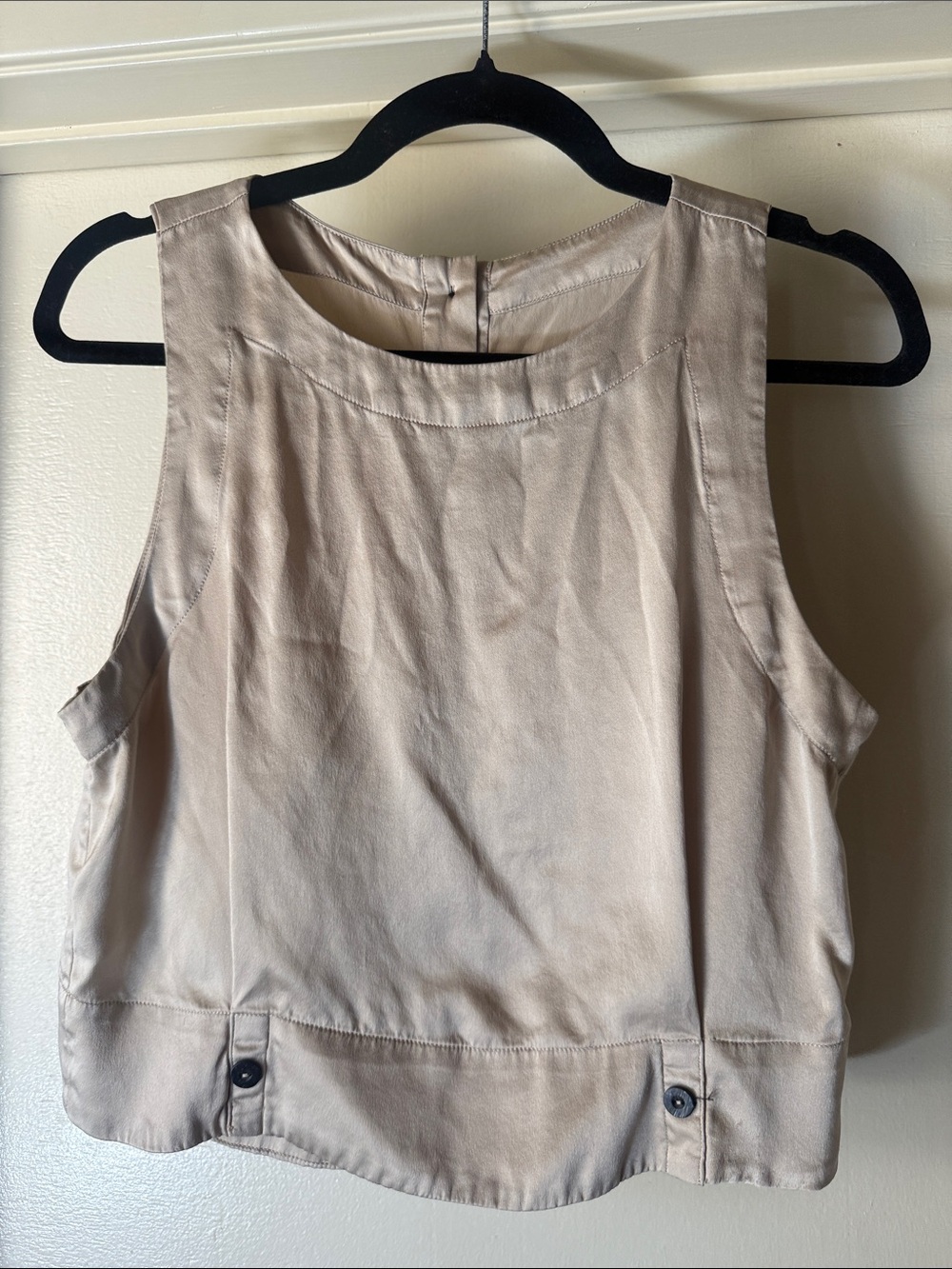 Women's Vintage Sleeveless Beige Silk Cropped Tank